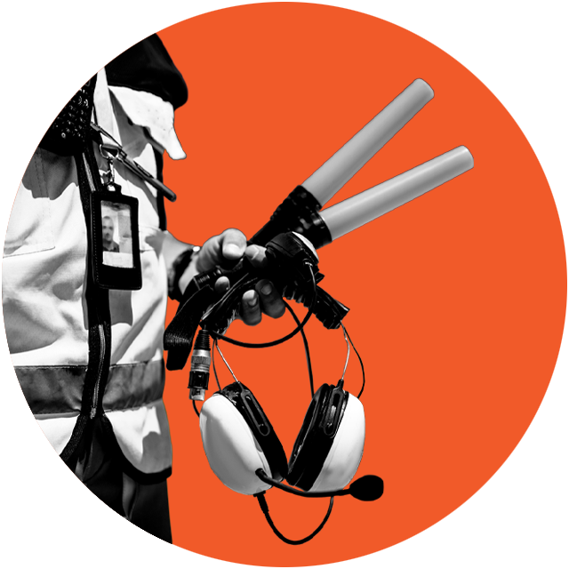 stylized graphic of airplane runway safety worker