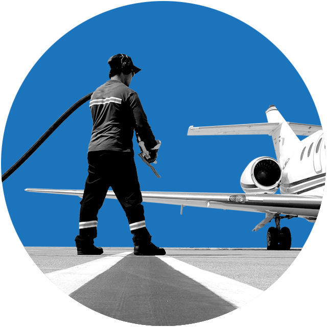 stylized image of runway worker