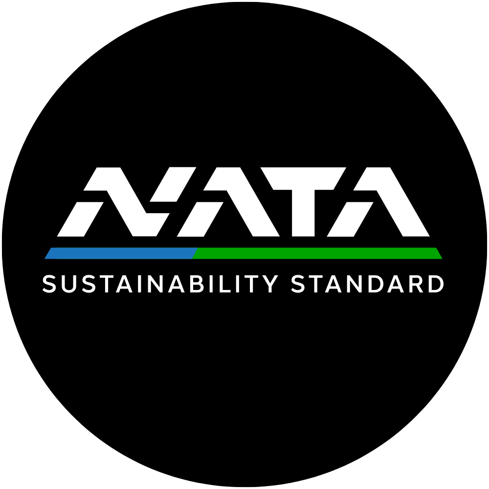 NATA Sustainability Standard logo in black circle background.